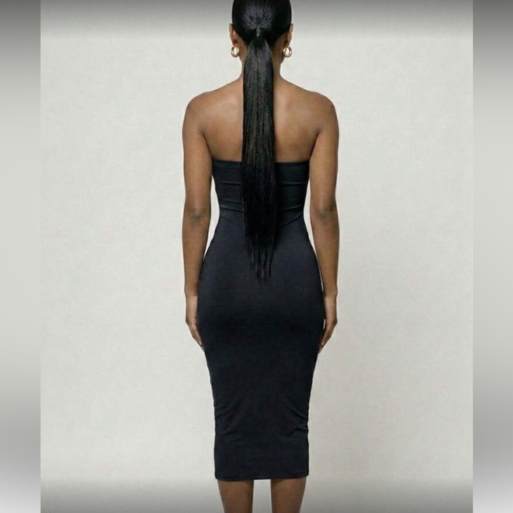 Strapless Bodycon Midi Dress in Dusty Blue - Picture 9 of 15